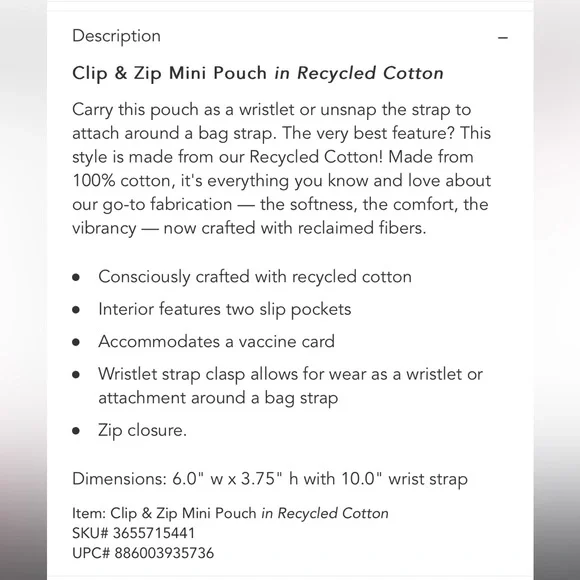 Vera Bradley clip & zip mini pouch - Picture 5 of 5